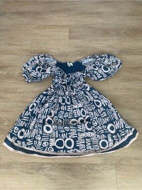 Cleobella Navy & Light Pink Off-Shoulder Printed Mini Dress Size S